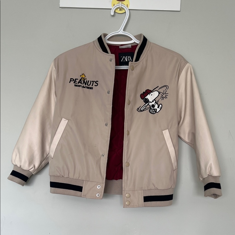 Zara Beige Peanuts Embroidered Jacket 8-9 Y boys